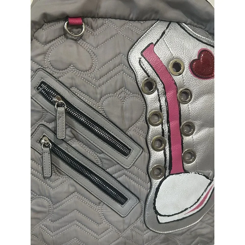 Betsey‎ Johnson Gray Quilted Hearts Backpack Glitter Heart Sneaker With Laces
